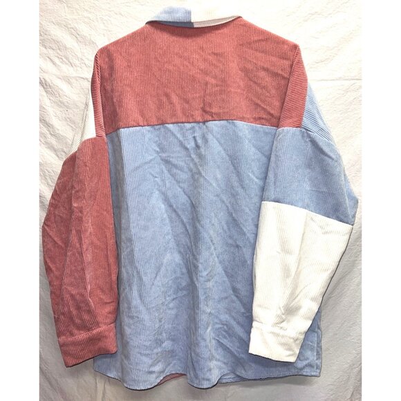 Colorblock Corduroy Button-Up Long Sleeve Shirt With Pockets 2XL? - Picture 2 of 5